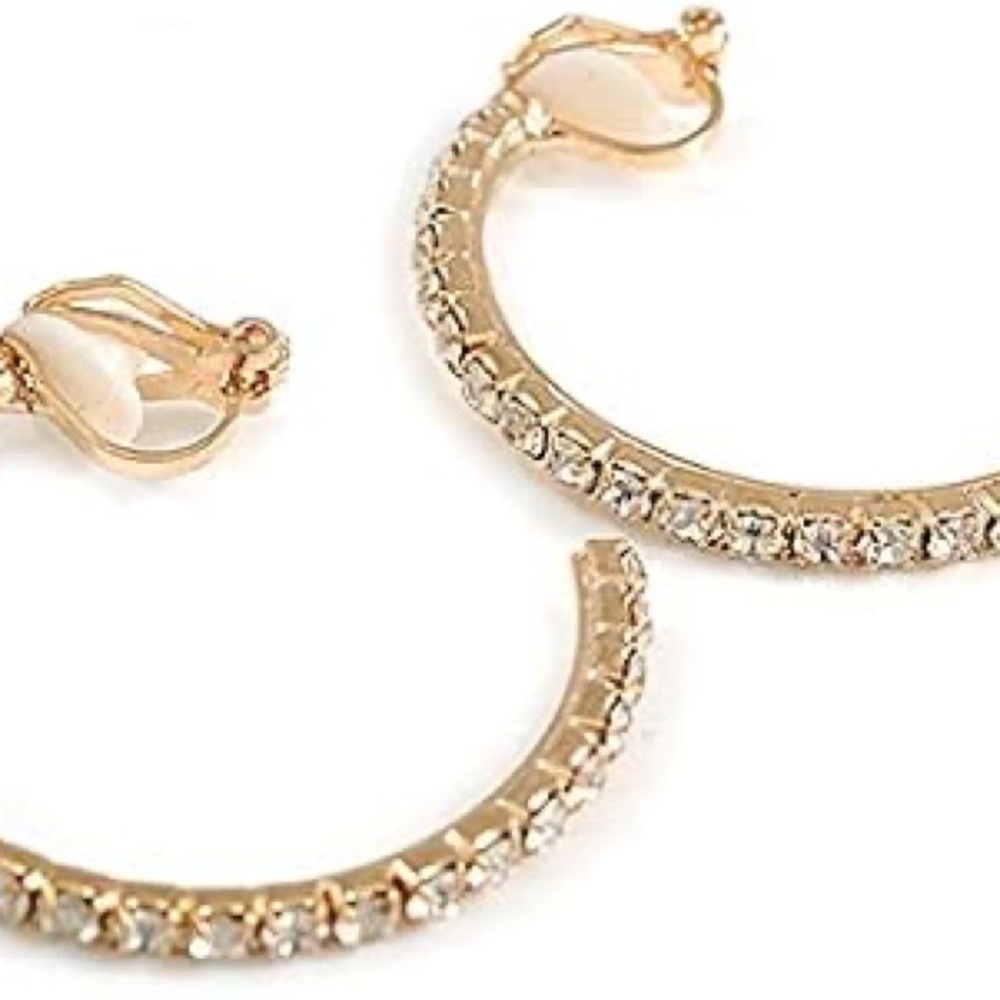 Buy Clip-on‎ Earrings Crystal Hoop Earrings Gold 2.25
